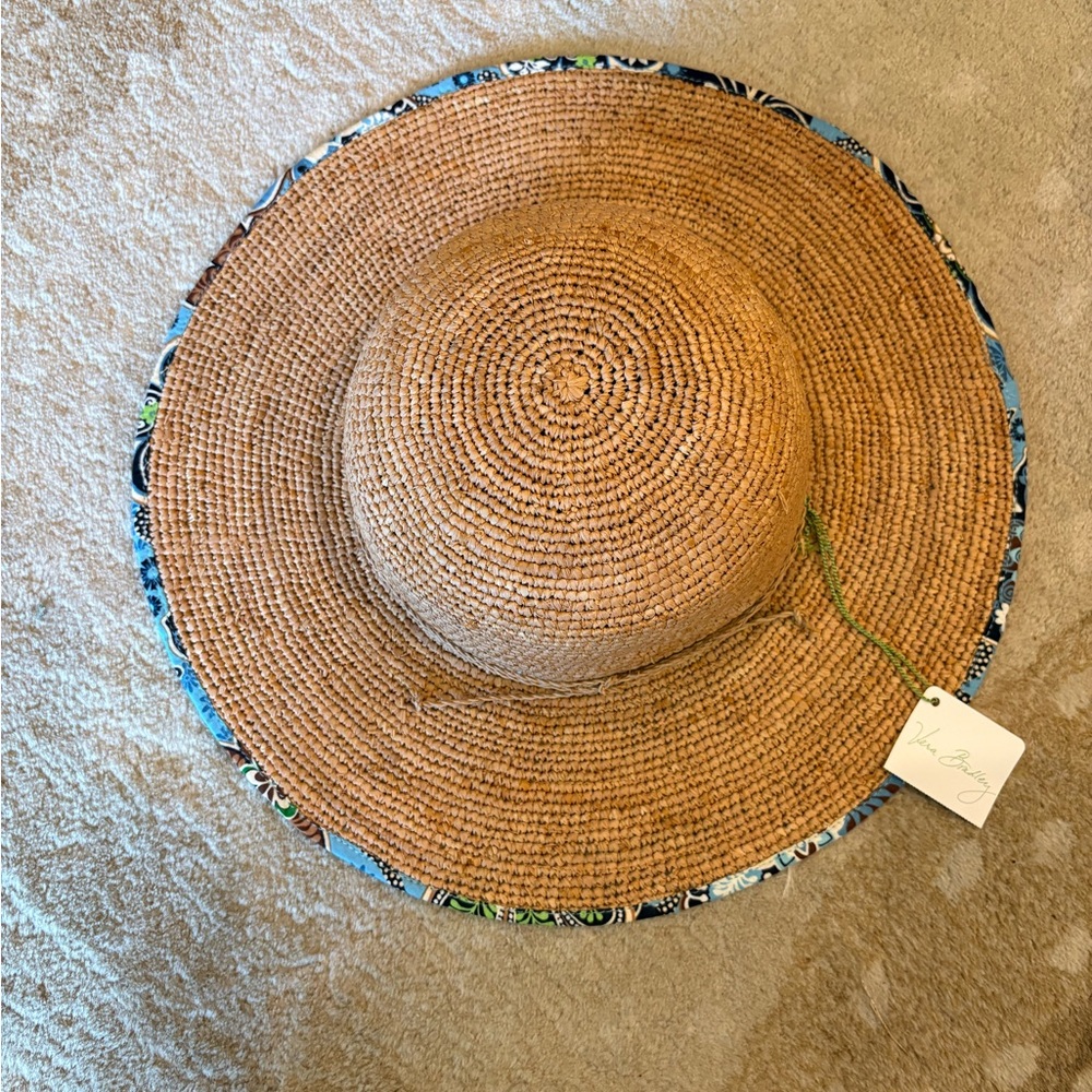 Vera Bradley Straw Sun Hat with Blue Floral Trim